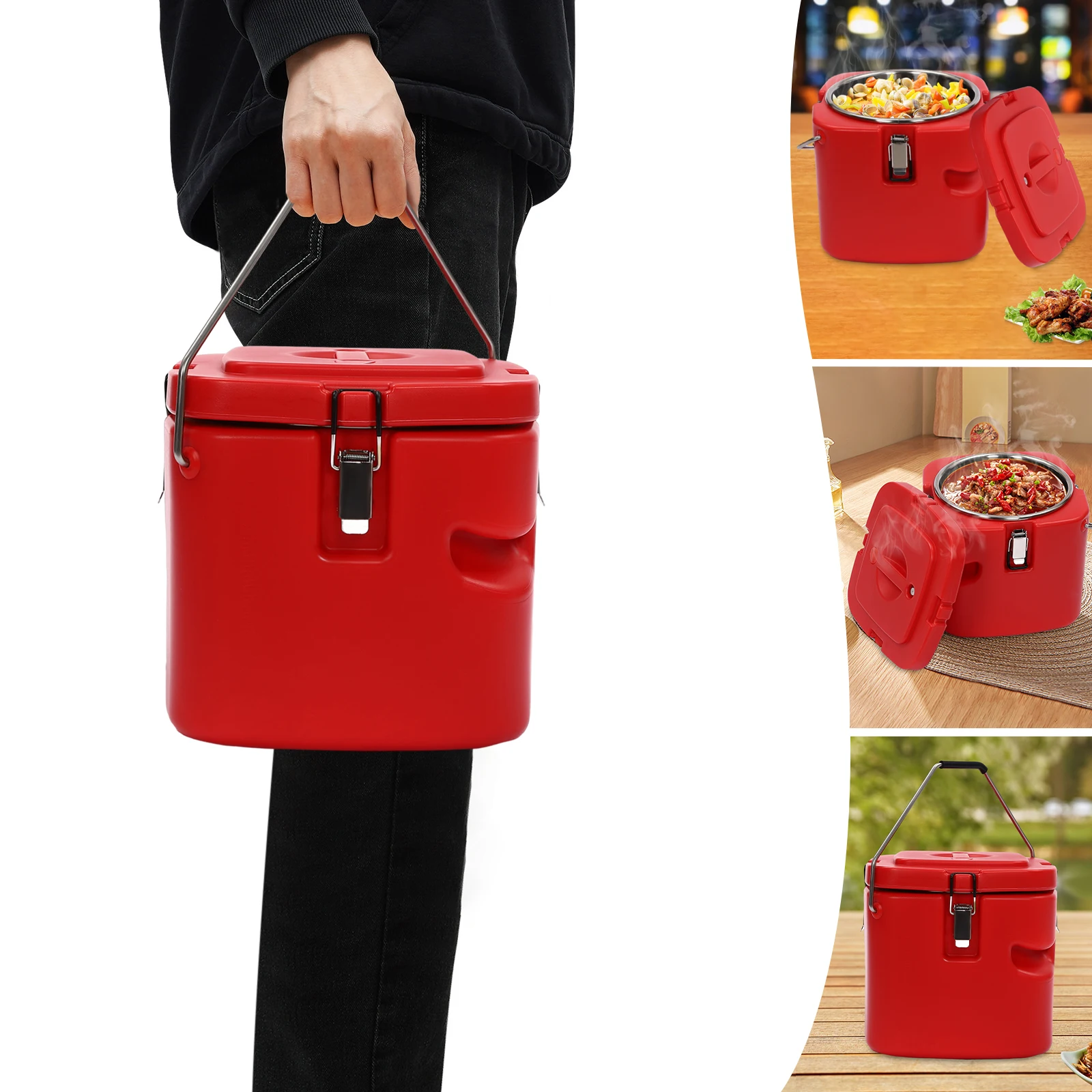 

Red 9.5L 30*30*29cm Rectangular Commercial Food Warmer Insulated Soup Container for Outdoor Camping Fishing Picnics