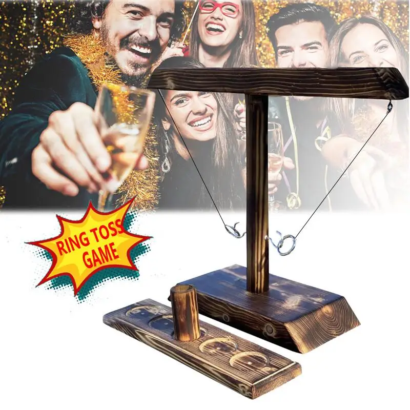 

Hot Drinking Board Games Ring Toss Games Wooden Hook N Ring Interactive Activity for Bars Home Party Indoor Outdoor Kids Adults