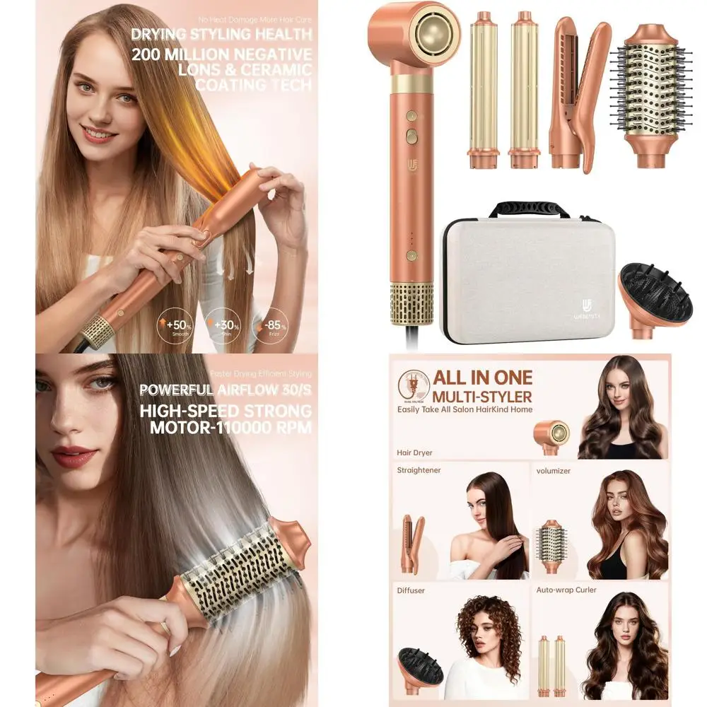 

Многофункциональный стайлер 6-в-1: высокоскоростная ионная сушилка с насадками для завивки, щеткой, диффузором и насадкой для придания объема для создания разнообразных причесок, без повреждения волос от нагрева