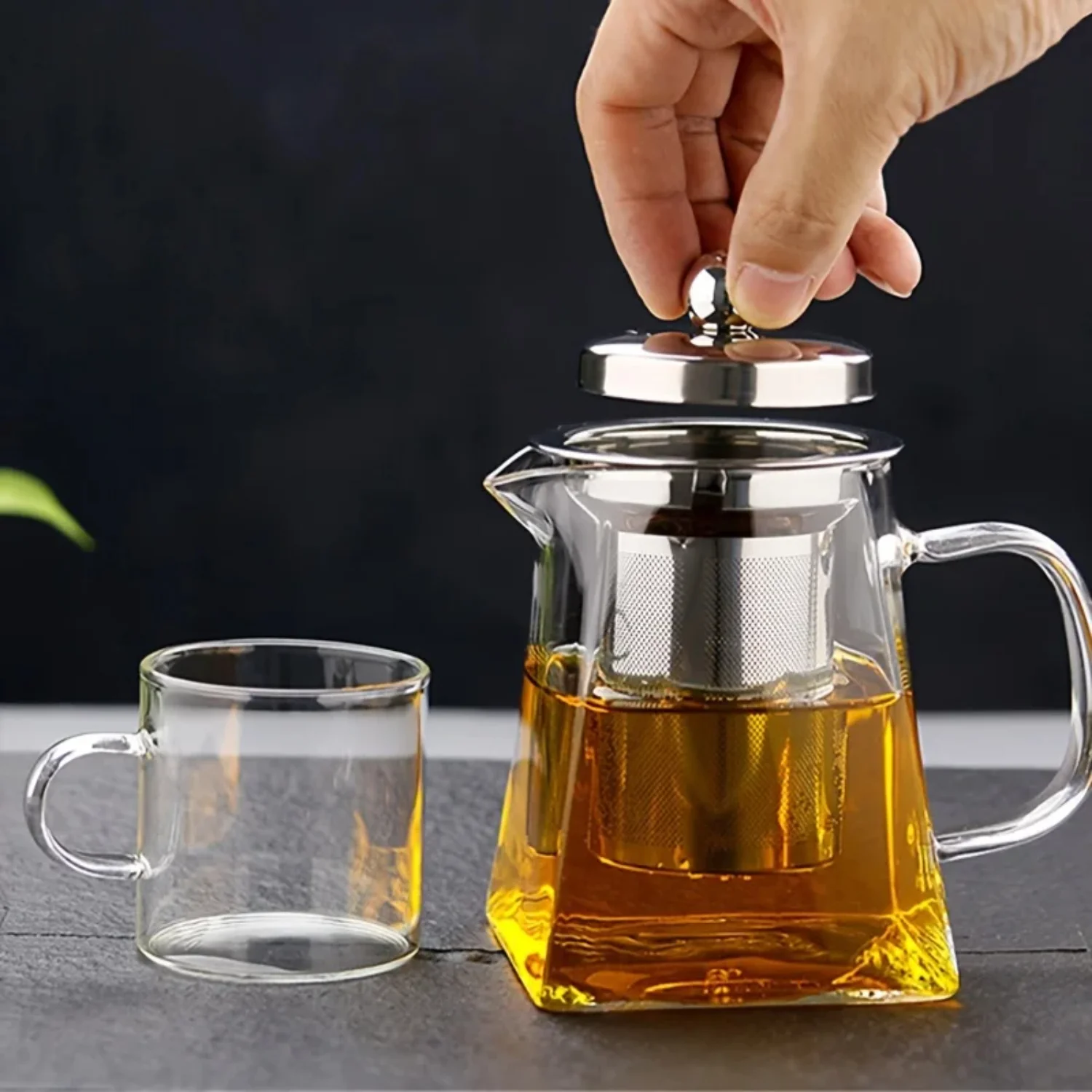 Square Glass Teapot With Stainless Steel Tea Infuser Heat Resistant High Borosilicate Glass Tea Pot Summer Winter Drinkware