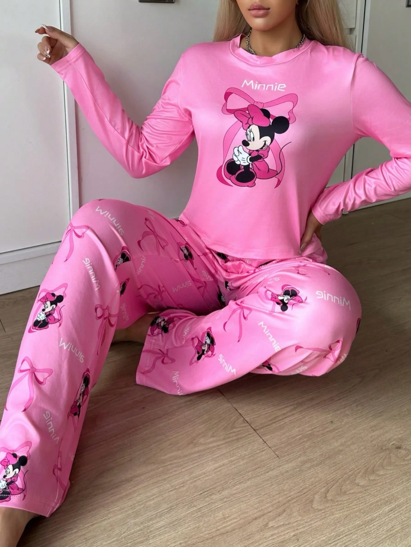 طقم صالة نسائي بمقاسات متعددة طباعة ثنائية الأبعاد رومانسية لطيفة من البوليستر لربيع وخريف وشتاء ملابس منزلية مريحة هدية