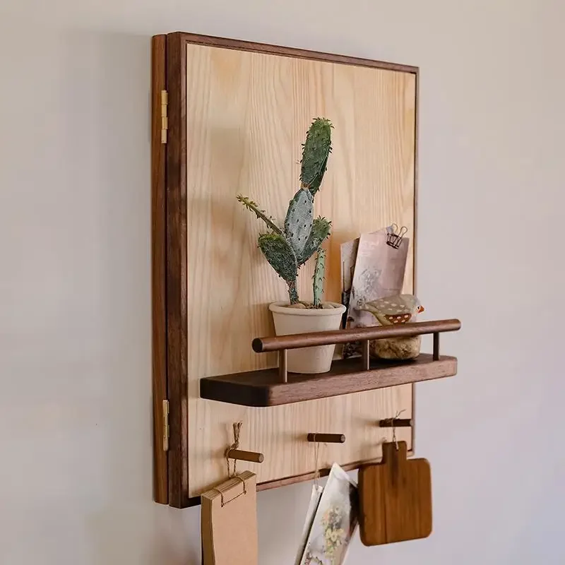 Creative black walnut meter box decoration cover Japanese storage distribution rack with hook