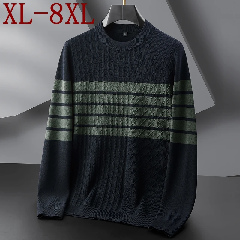

8XL 7XL 6XL 2025 Новый осенне-зимний элитный роскошный полосатый свитер Мужская одежда Модный мужской рождественский джемпер Мягкий теплый Pull Homme