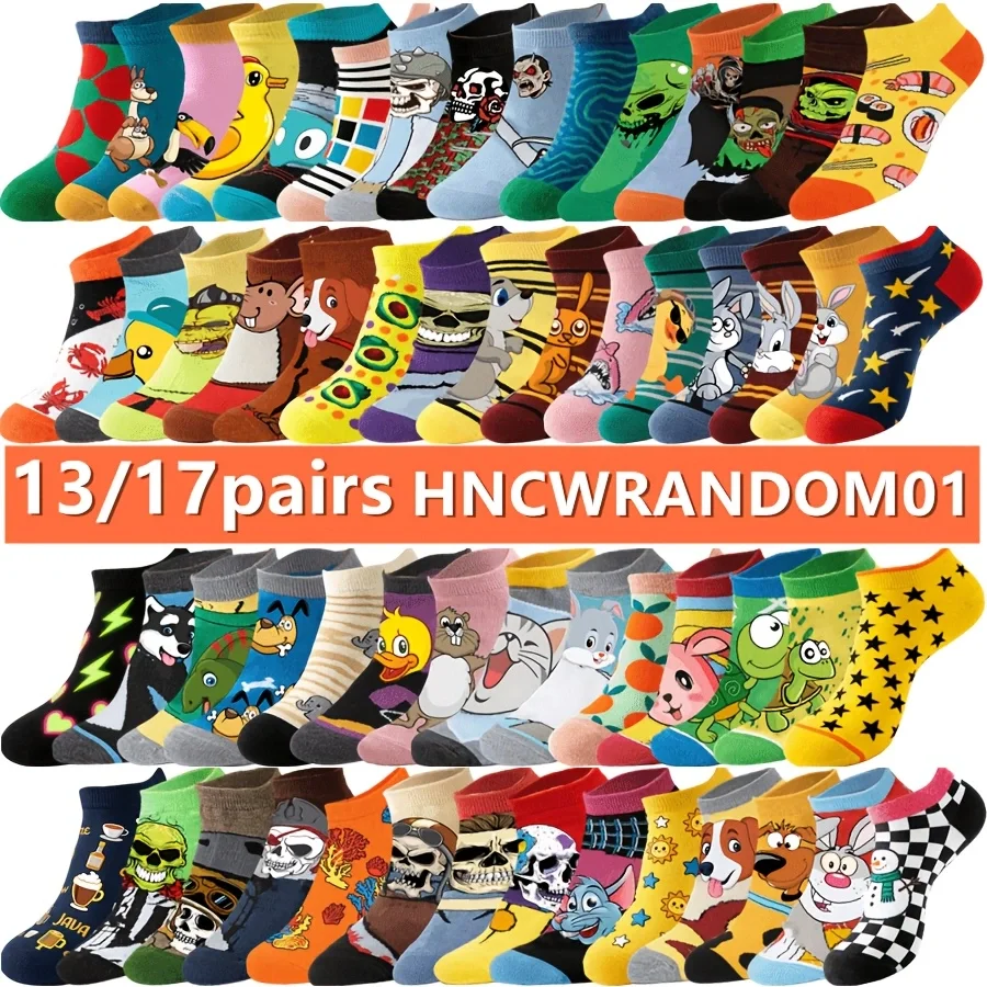 

13/17pairs Unisex Street Fashion Socks Cartoon Anime Hip Hop Funny Novelty Crew Socks