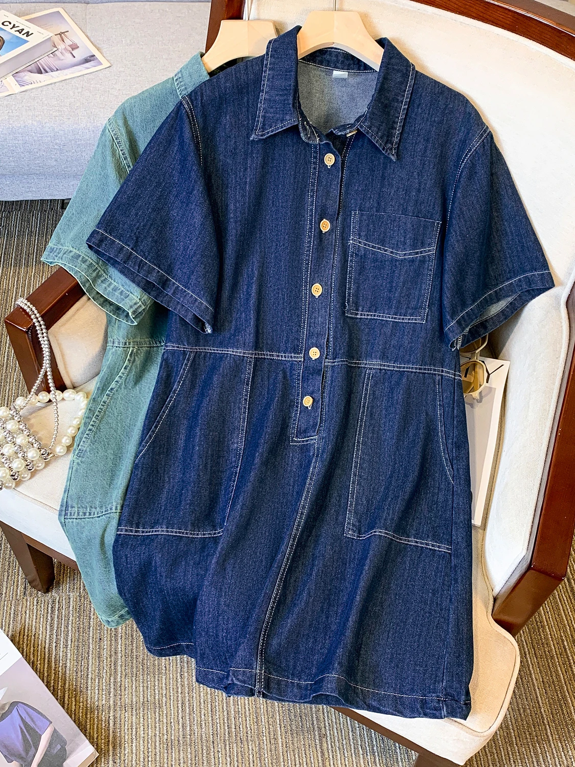 Estate delle nuove donne Denim Dr Loose Fit di media lunghezza ort-Sve Casual Versatile Vita alta A-Line Coreano Sle Dr