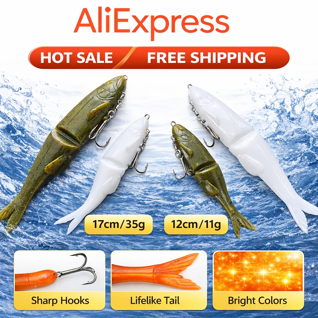 

Jointed Swimbait Lure 12cm/11g 17cm/35g, Lifelike PVC Soft Fishing Bait with Sharp Treble Hooks, Artificial Lure for Saltwater F