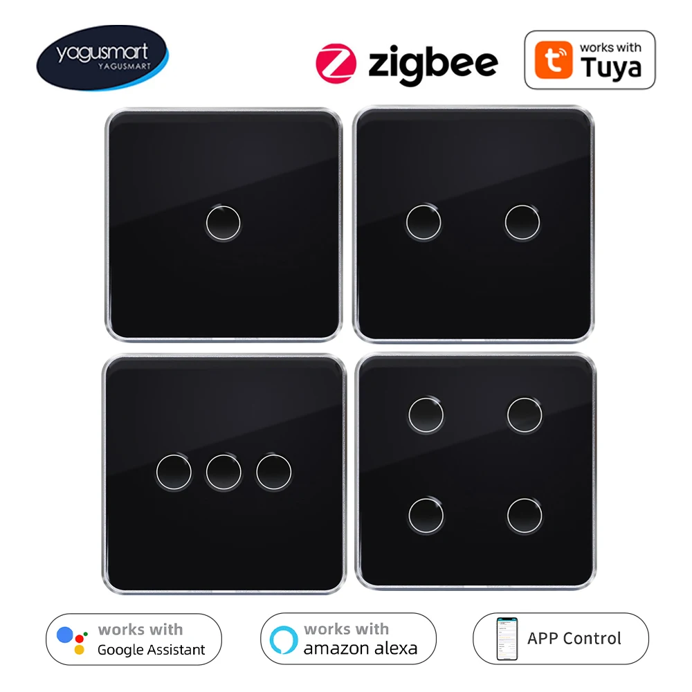 Yagusmart Zigbee Switch EU Touch Panel Work with Tuya Smart Life app Alexa Google Home Voice Control Smart Light Switch