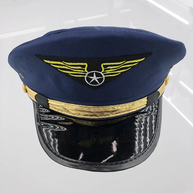 Military Hat Army Peaked Embroidered air force cap stage performance flight accessories polyester flat-topped captain 8M150
