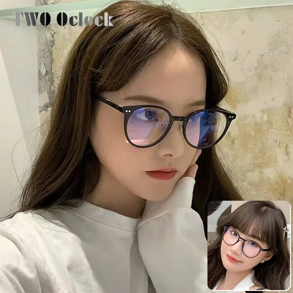 TWO Oclock Korea Style Round Eyeglass Frame Clear Transparent Myopia Medical Glasses without Graduation Anti Blue Light Eyewear