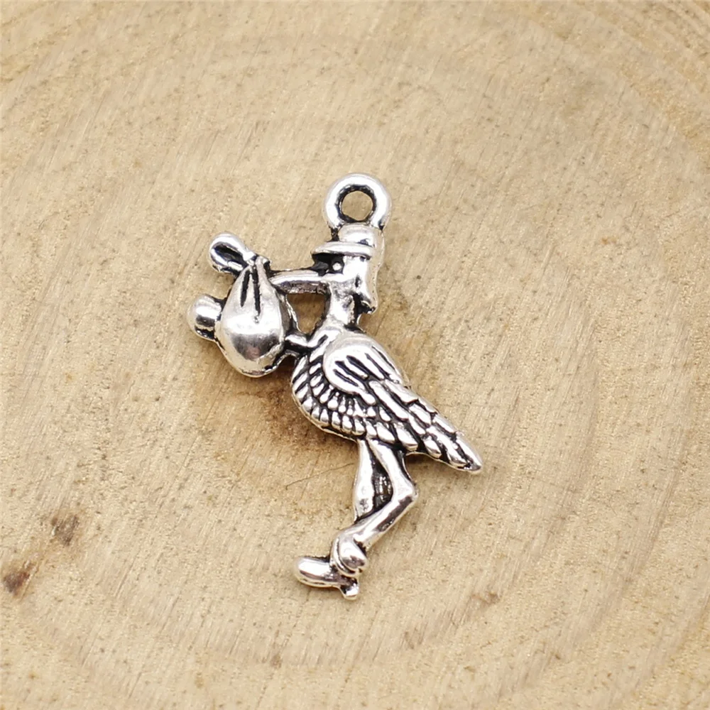 WYSIWYG 10pcs 23x18mm New Baby Stork Metal Charm Stork Baby Bird Charms Vintage DIY Accessories For Jewelry Making