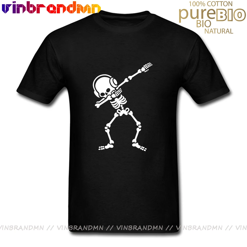 New Skelton Dabbing T Shirts Men Harajuku heavy death metal rock and roll hardstyle Tee Shirts Dabben Headphones Music Tees Tops