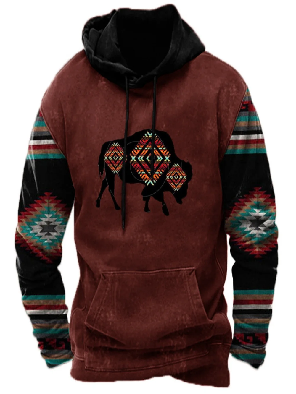 

New Men's Hoodie Retro Men's Sportswear Men's Long Sleeved Cow Shaped Geometric Pattern 3D Printed Street Wear Ethnic Autumn