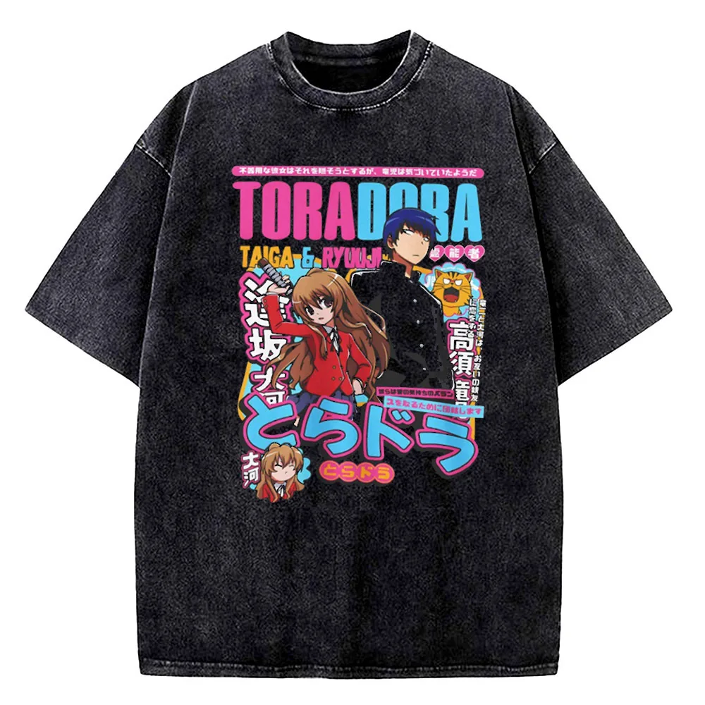 Toradora Vintage Washed cotton shirt men 80s kawaii Pastel aesthetic tshirt harajuku kawaii Psychedelic Vintage Gothic graphic