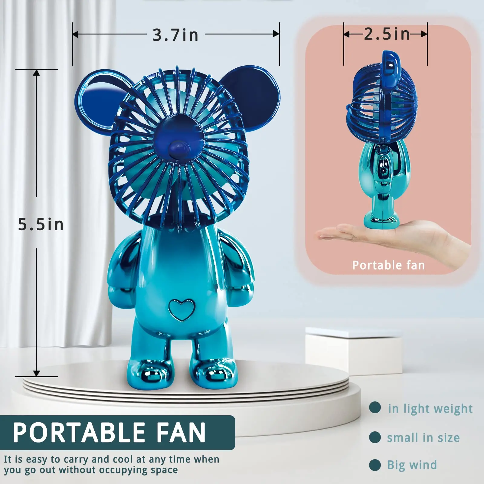 Mini USB Holding Electric Fan Cute Teddy Bear Shaped High quality plastic USB Rechargeable Portable Handfan Office Desk Ornament