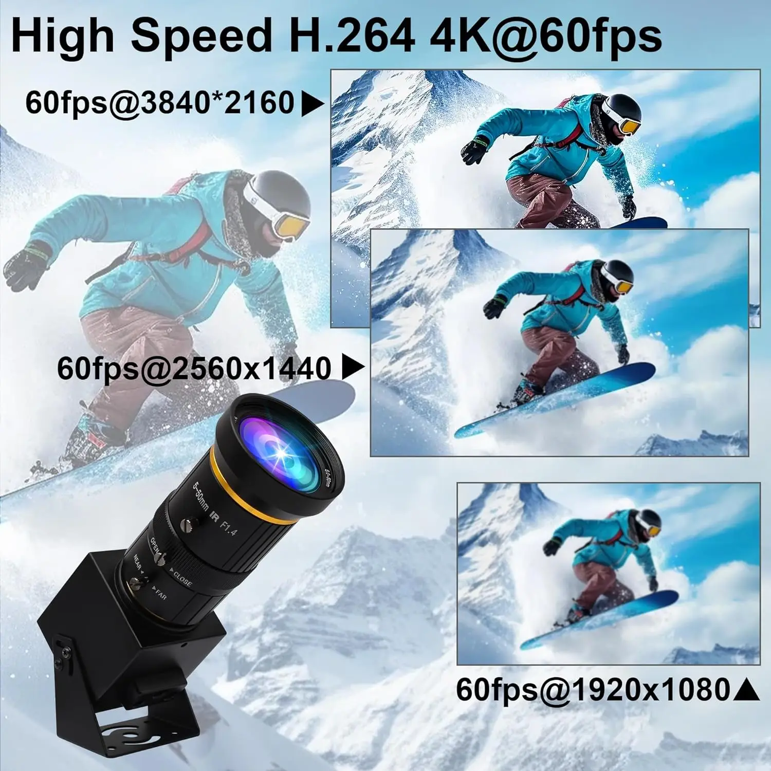 Webcam 4K Ultra HD ELP Avec Zoom Manuel 5-50mm - Caméra USB Sony IMX415 2160P Plug And Play