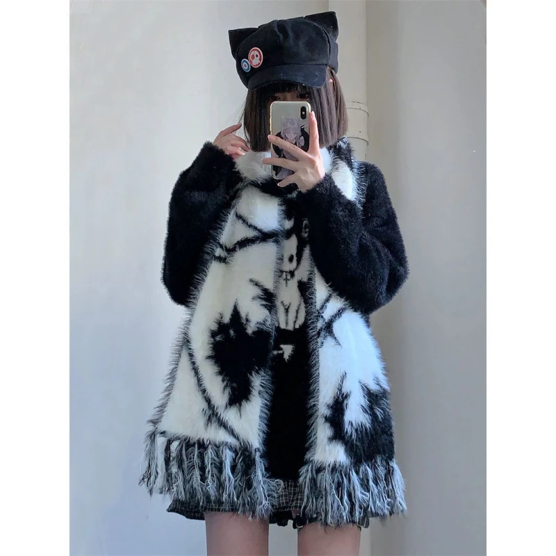 

New Autumn Winter Cartoon Cat Graphic Knitted Scarf Warmer Women Shawl Kids Female Knitted Animal 90s Retro Goth Scarf Muffler