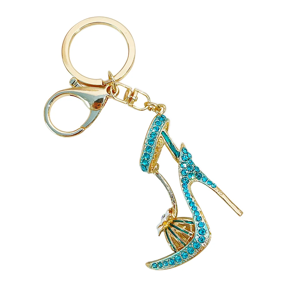 

High Heels Keychain Mini Crystal Slipper Pendant Blue Charm Lovely High Heel Shoe Keychains Decorative Clasp Handbag Car Keys