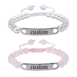 Pulsera de identificación con nombre grabado personalizado, pulseras trenzadas hechas a mano de piedra Natural para hombres, mujeres, pareja, regalo personalizado de cumpleaños