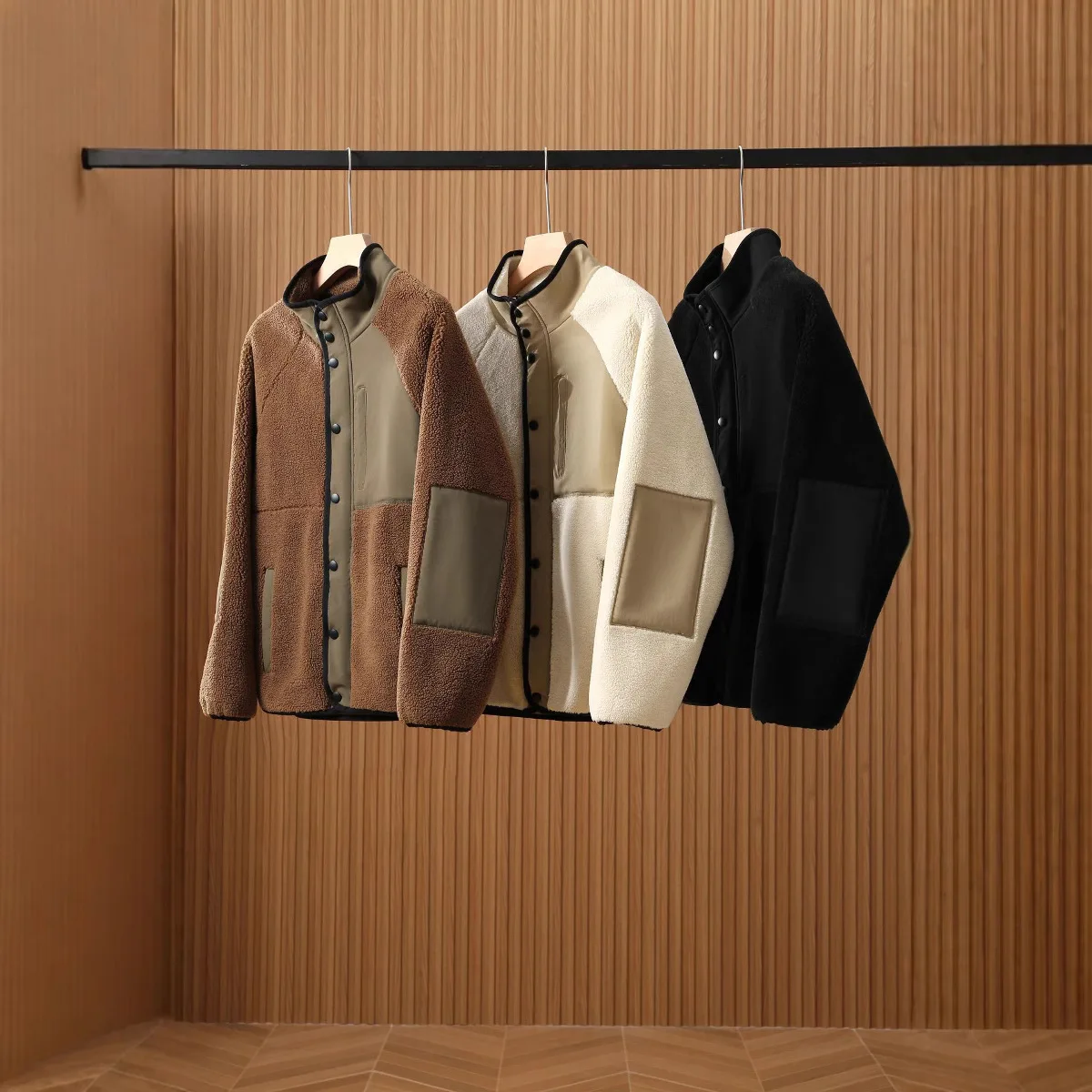 

Men's Fce Lined Stand Collar Jaet Autumn New Arrival Warmth eepskin Velvet Patchwork Coat Thiened Long Sve Coat