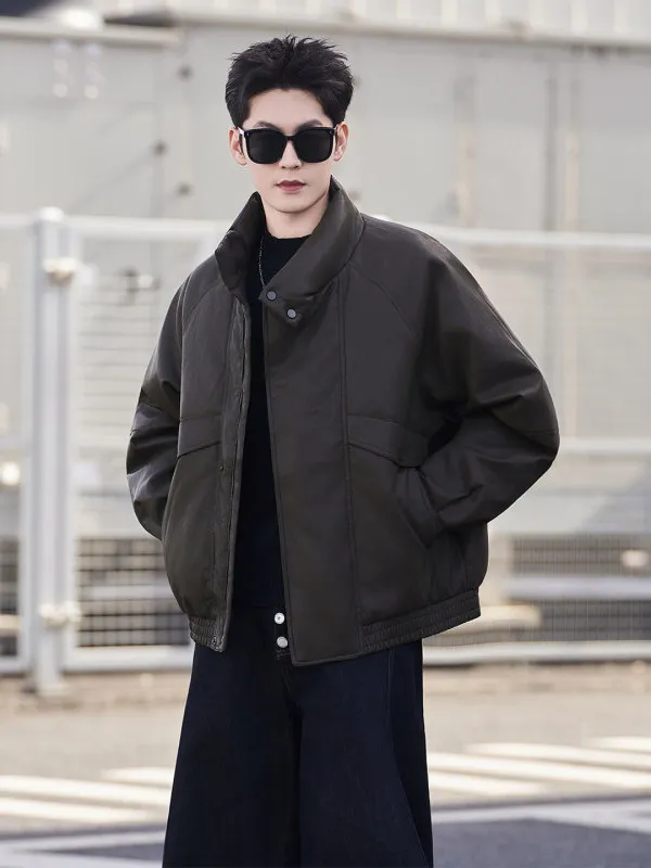 

Men's Thickened Winter down Jacket 2025 New Fashion Brand 90 White Duck down Luxury Feel Stylish Leather Jacket Outerwear