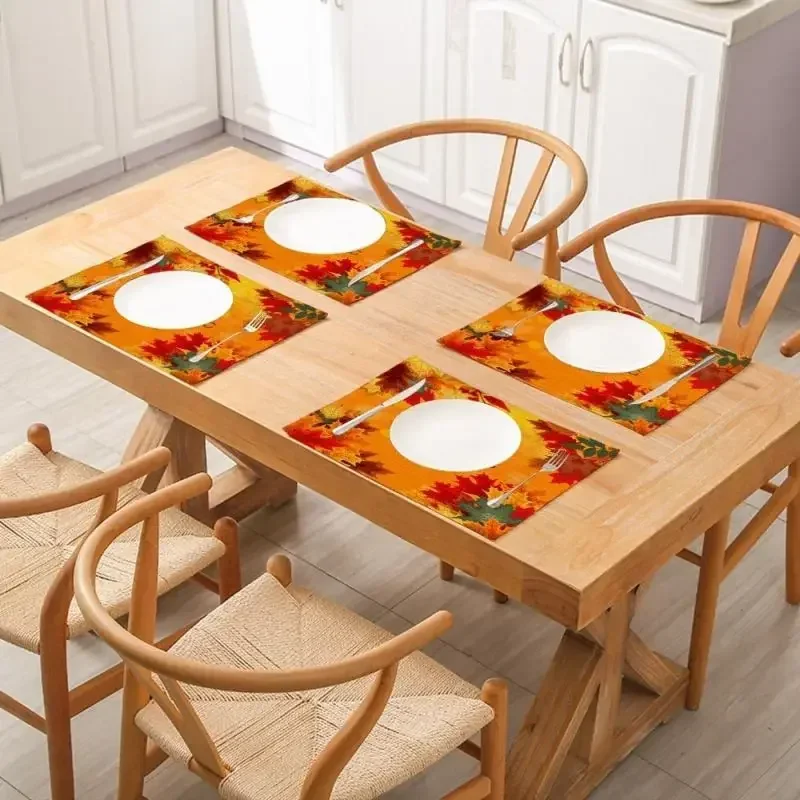 Happy Thanksgiving with Falling Leaves Placemats Autumn Holiday Decoration for Dining Table Easy To Clean Kitchen Table Mats