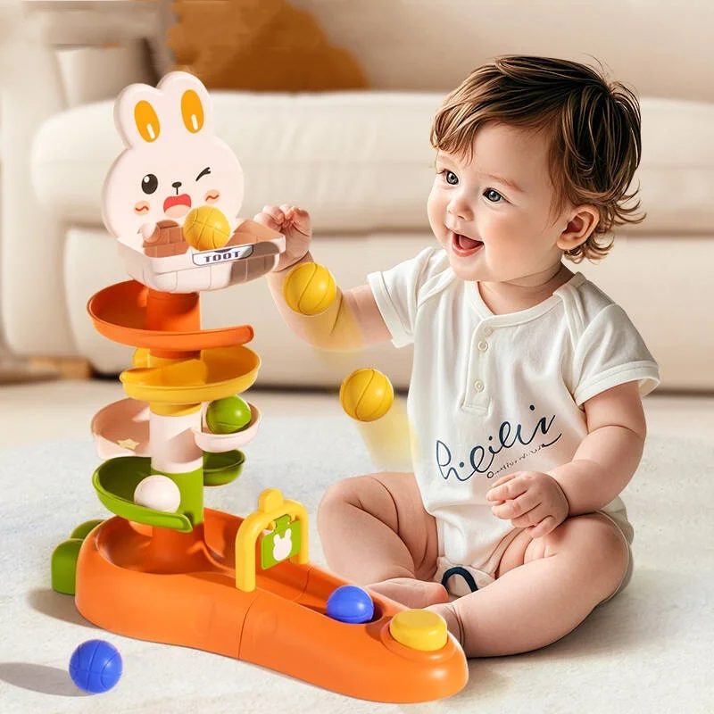 Juguetes Montessori para bebés, pista de bola rodante, torre de pila, entrenamiento de habilidades para los dedos, juegos educativos, apilamiento giratorio, desarrollo de bebés