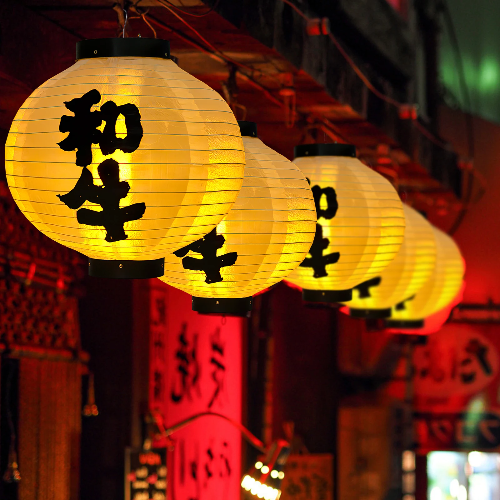 

Yellow Cattle Waterproof Lantern 30cm Japanese Restaurant Decor Iron Wire Sushi Cafe Ramen Night Market Festival New Year