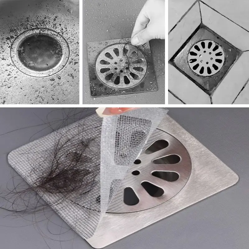 Disposable Shower Floor Drain Filter Hair Catcher Kitchen Sink Sewer Outfall Stopper Bathroom Mesh Stickers Cleaning Tool