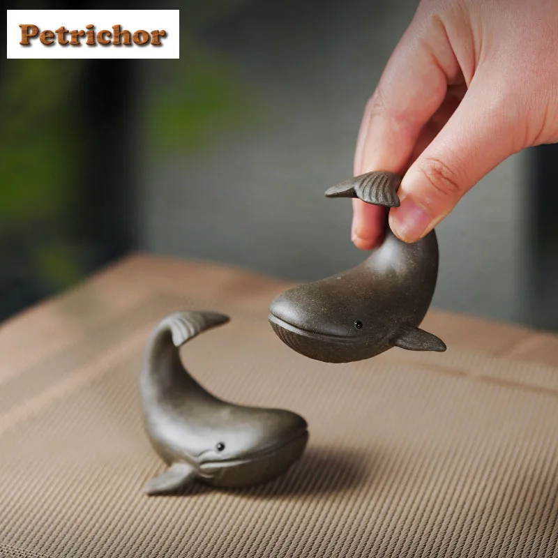 Yixing Purple Clay Cute Cetacean Tea Pet Traditional Exquisite Miniatures Tea Figurine Play Toys Tea Statue Ornaments Craft Gift