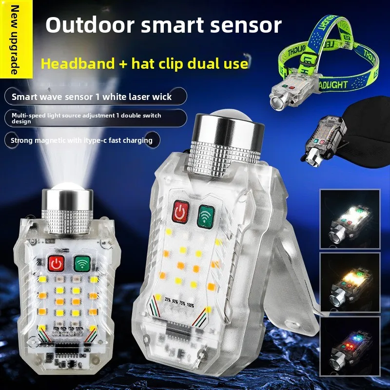 

Multifunctional Portable Work Light Keychain Magnetic Flashlight Cap Clip Rechargeable LED Headlamp with Motion Sensor