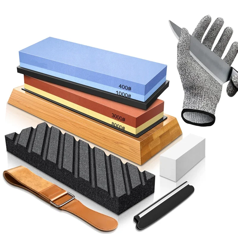 Knife Sharpening Stone Kit  Kitchen Knife Sharpener Whetstone Dual Side Set Grinding Shapner Whetstone Knife Sharpener Tool