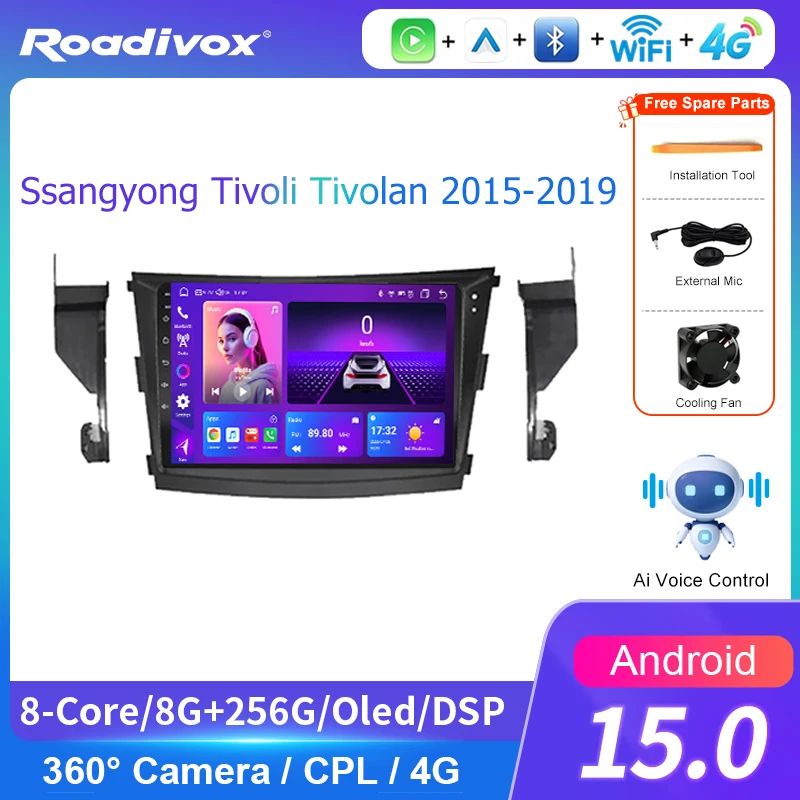 AI VOICE roadivox Android car radio for Ssangyong Tivoli Tivolan 2015 2019 GPS Navigation video Multimedia Player tape