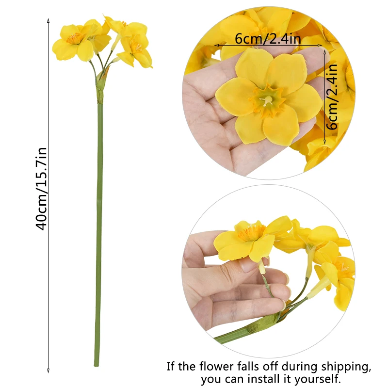 6pcs Artificial Narcissus Fake Flower Bouquet Wedding Festival Party Decor Indoor Garden Home Room Desktop Decoration Ornaments