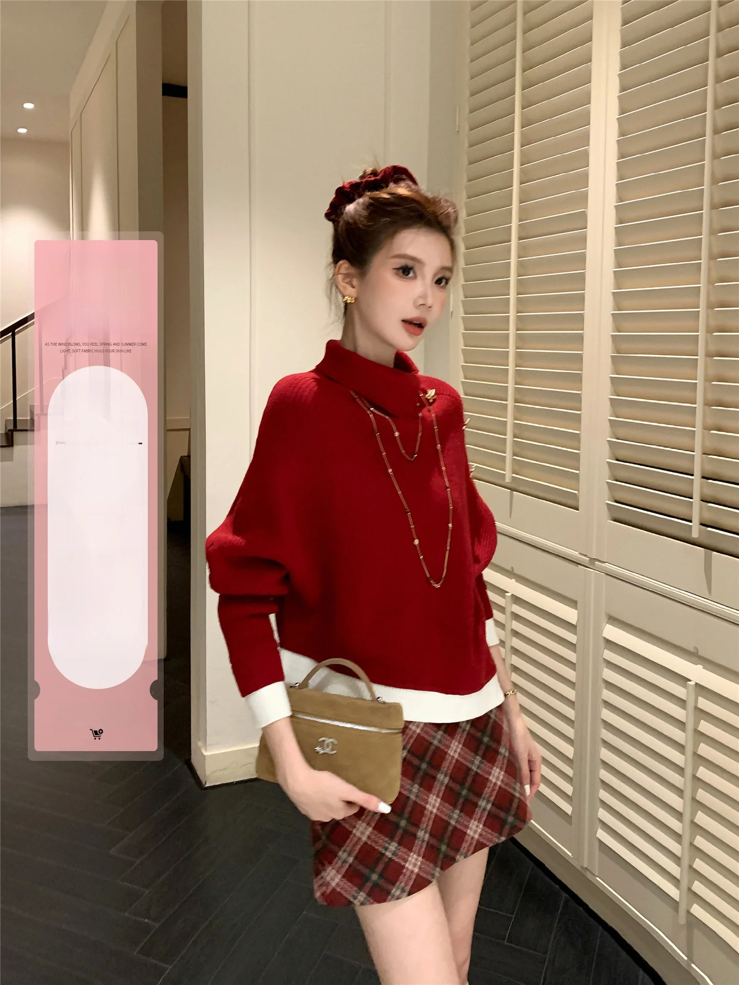 

Cisas Red Knitted Sweater Women's Loose Fit Color Blo Fake Two-Piece Knitwear Soft Korean Sle Long Sve round Ne