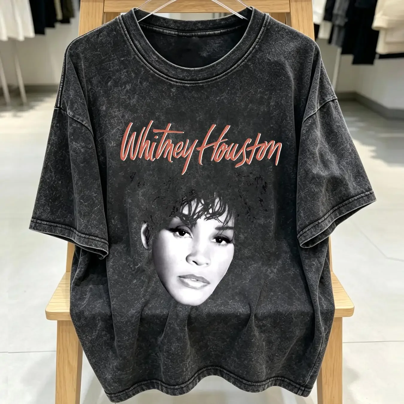 washed T Shirt 90s Whitney Houston Tour HA0851 long sleeves vintage Washed Versatile Top For Everyday Wear homme graphic
