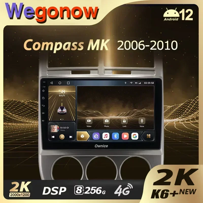 Ownice K6 + 2K 13.3 for Jeep Compass 1 MK 2006 - 2010 Car Radio Multimedia Video Player Navi Stereo GPS Android 12 No 2din 2 Din