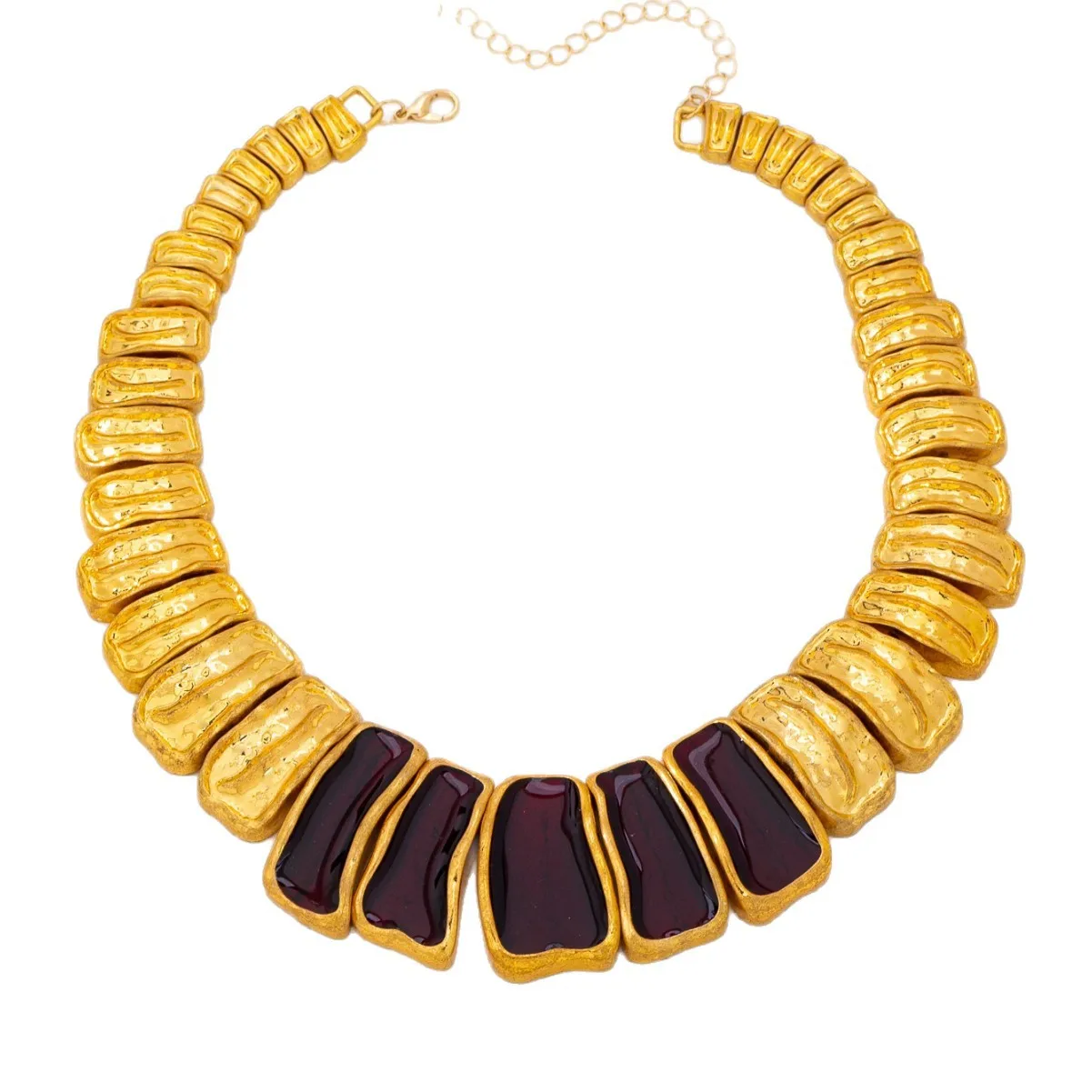 

Luxury Vintage Geometric Choker Necklace, Hammered Metal & Resin Design, Elegant Statement Jewelry Gift for Women