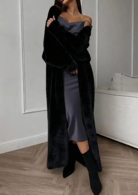 

Women's Autumn and Winter Loose Plush Fluffy Long Cardigan Imitation Mink Fur White Knitted Cardigan Female Fashion Sweater Coat