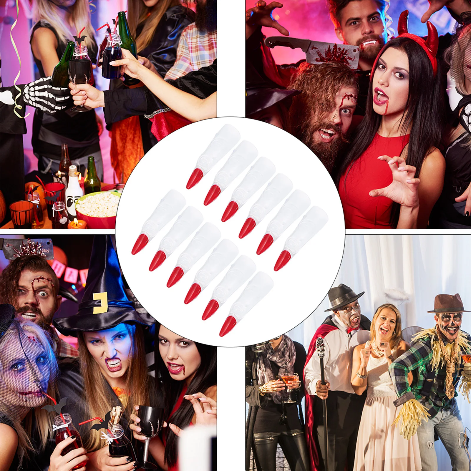 24Pcs Halloween Fake Finger Nails Scary Plastic Covers Prank Props for Party Cosplay Long Zombie Fingers