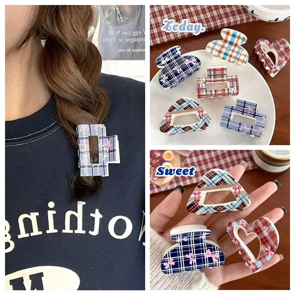 

Small Grab Clip Grid Pattern Hairpin Bowknot Mini Shark Clip Women Headwear Hair Ornament Apparel Accessories Girl Gift