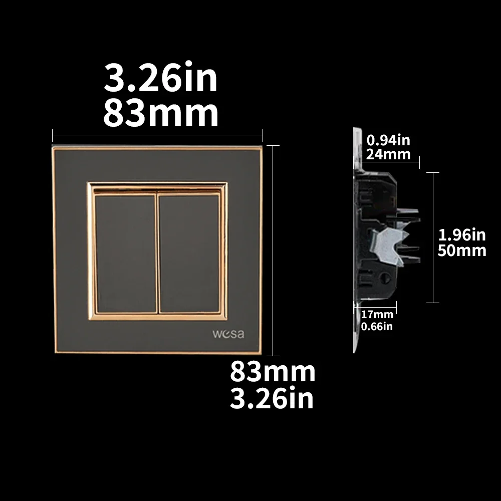 أسود مرآة الاكريليك الجدار مفتاح الإضاءة لهب لوحة زر 2 عصابة 1 طريقة الجدار الروك مفتاح مزدوج تشغيل/إيقاف التيار المتناوب 250 فولت #6