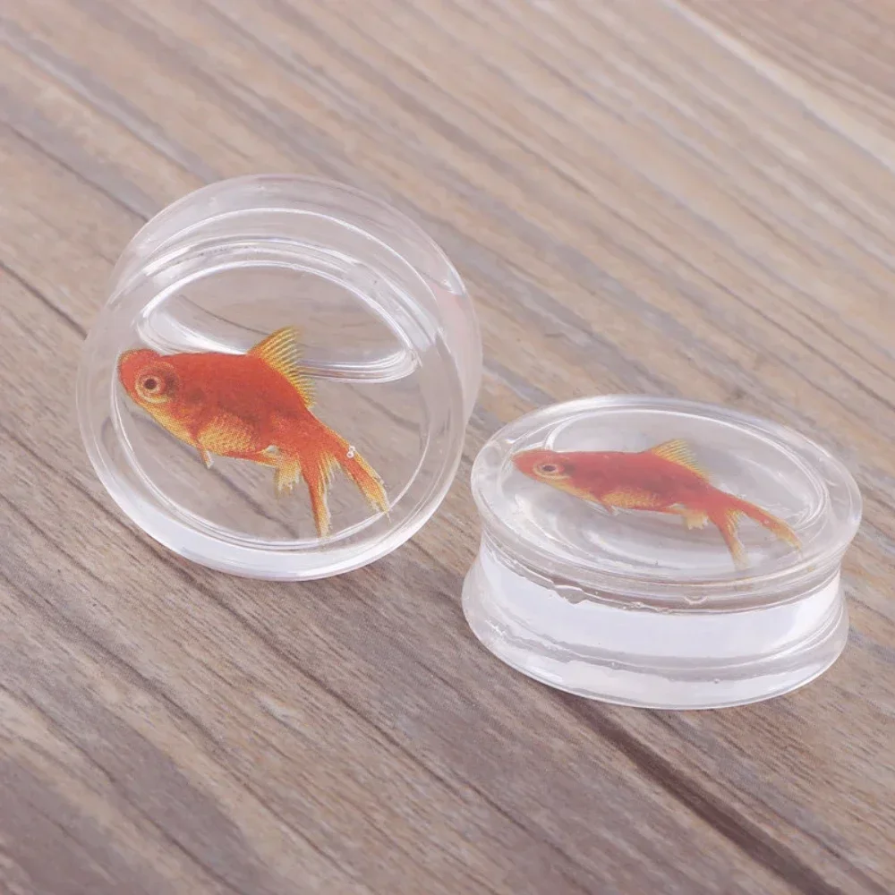 2Pcs Acrylic Liquid Goldfish Ear Plug Double Flared Saddle Flesh Tunnel Gauge Stretcher 8mm-18mm