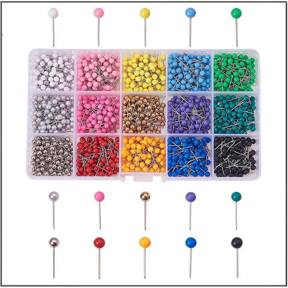 Fifteen color pin set, 1500pcs color plastic pin, round ball, short nail, cork board, fixed map pin, map marking nail