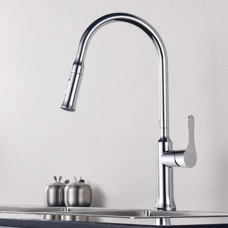 Brushed Nickel Kitchen Faucet Flexible Pull Out Spout Single Hole Pull Out Spout Kitchen Sink Faucet Pull Down Kitchen Faucet.