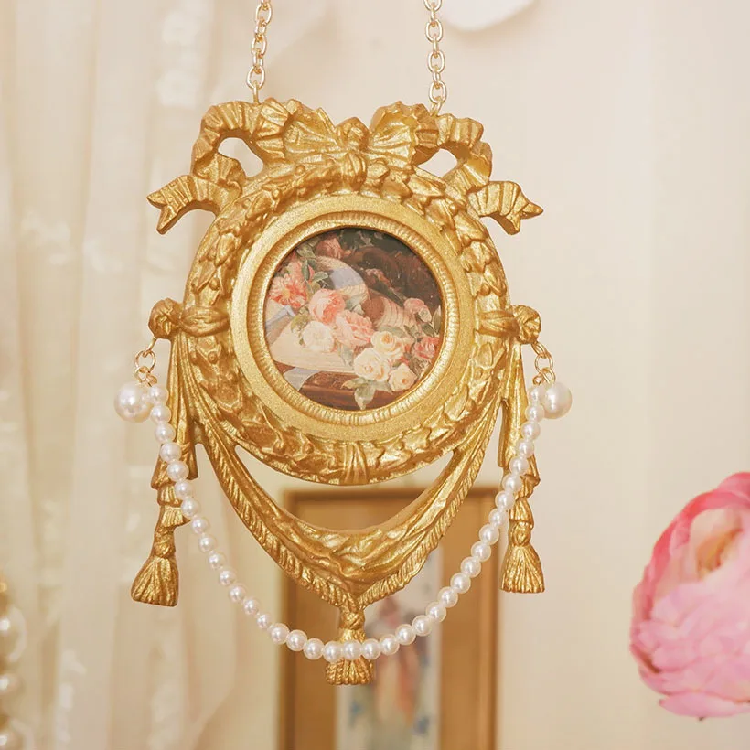 New European Style Retro Mirror Resin Alloy Carved Outer Frame Room Hanging Decorations Bow Wall Pendant Home Ornaments Gift