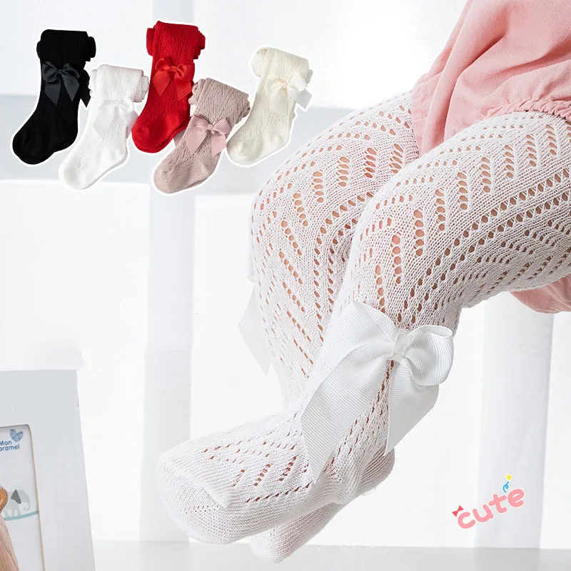 

MILANCEL New Summer Baby Pantyhose 1-8T Solid Color Bow Kids Girls Leggings Thin Hollow-out Mesh Children's Tights
