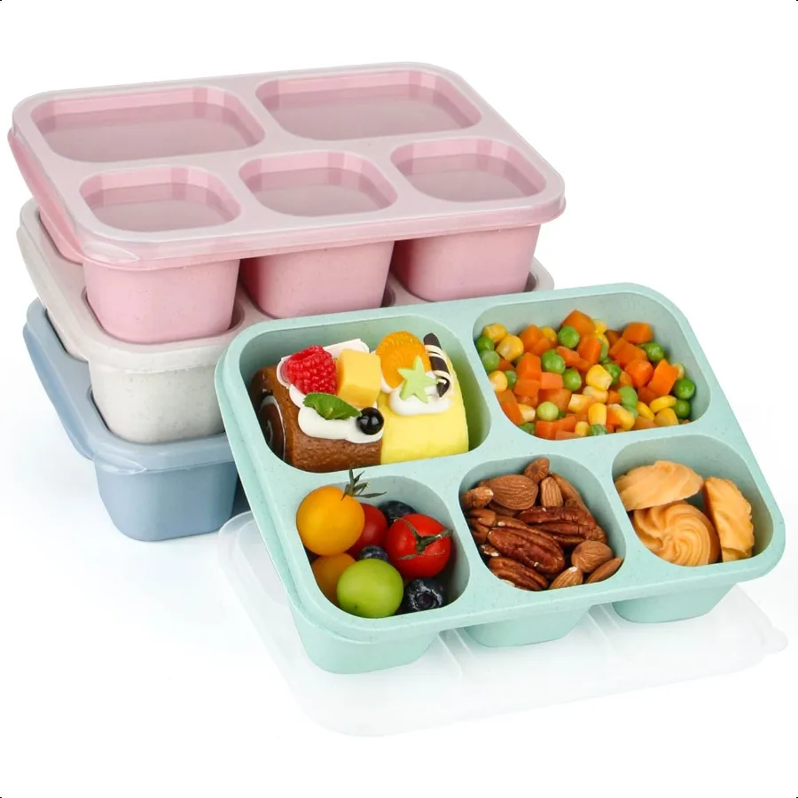 

Ланч-боксы Bento, многоразовые контейнеры для еды, обеда с 5 отделениями, коробки для закусок для взрослых, контейнер для школьной работы и путешествий