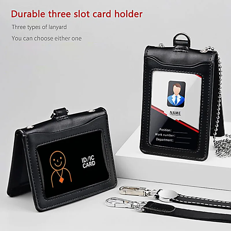 

Aviation Badge ID Card Holder Leather Business Name Tag Formal Chest Card Pouch with Neck Lanyard Staff Office Worker Supplies