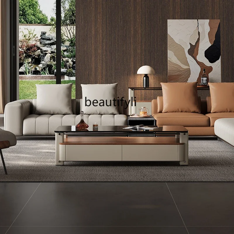 

ss8350 Light luxury coffee table South American walnut solid wood countertops, leather veneer living room, furniture