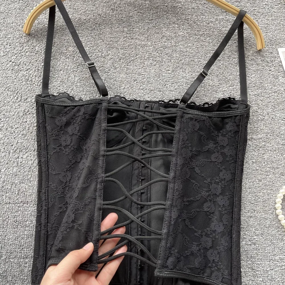 Sexy Lace Camis Korean Fashion Basic Corset Bustier Slim Hotsweet Tank Top Solid Crop Top Women Summer Streetwear Clothing y2k